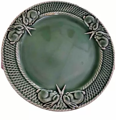 Bordallo Pinheiro Green Lattice Bunny Rabbit Salad Plate 8.5  Portugal Great! • $12