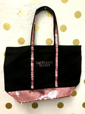 Victoria's Secret Bling Pink Sequin Sparkle Black Tote Bag NWT • $24.99