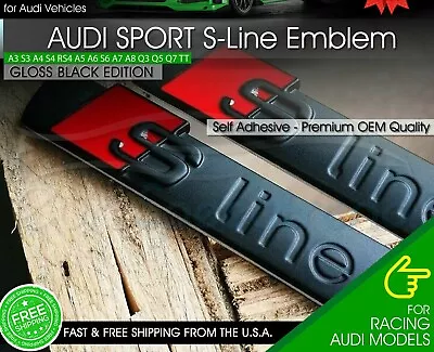 2x For Audi S-Line Gloss Black Badge Emblem 3D A3 A4 A5 A6 A7 Q5 TT Side Fender • $36.90