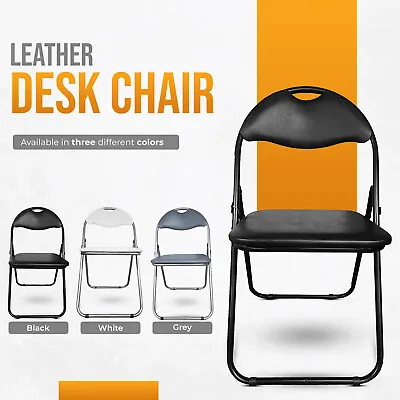 Folding Chairs Padded Faux Leather Studying Dining Office Event Chair White Grey • £44.89