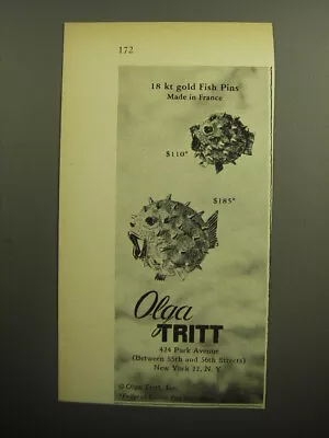 1958 Olga Tritt Jewelry Ad - 18 Kt Gold Fish Pins • $19.99