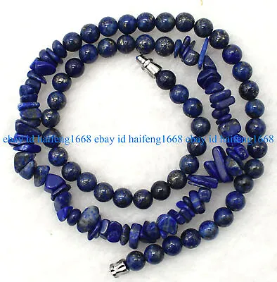 Natural 6mm Round Lapis Lazuli Irregular Gravel Gemstone Beads Necklace 20  AAA • $4.99