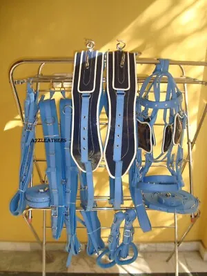 Navy & Light Blue 2 Tone Synthetic Patent Driving Harness For Double Horse Cart. • $220.50