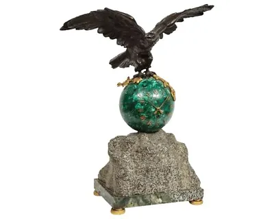Patriotic French Patinated Bronze Eagle And Malachite Clock On Granite Base 1889 • $8000