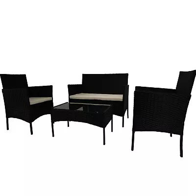 Patio Furniture 4 Piece Outdoor  Rattan Chair Conversation Loveseat Set Backyard • $149