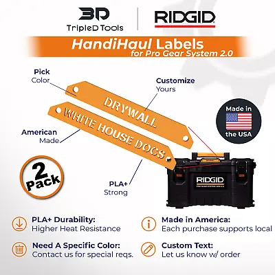 Made In America TripleD Tools HandiHaul Labels For Ridgid Pro Gear System 2.0 • $5.99