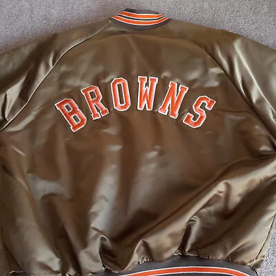 Vintage Cleveland Browns Snap Button Satin Jacket M NFL Apparel Bomber Men • $234.53