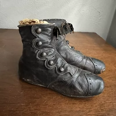 Vintage Antique Victorian Brown Leather Baby Shoes Doll Booties 1900s • $50