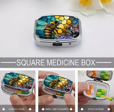 Bumble Bee Pill Box 2 Compartment Rectangular Medicine Pill Case • $1.99