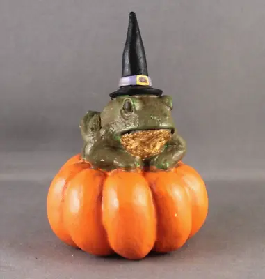 Halloween Midwest Cannon Falls Frog With Witch Hat On A Pumpkin 4  • $14.95