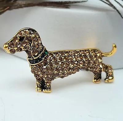 £5.95 • Buy NEW Sweet Dachshund Sausage Dog Puppy Multi Crystal Set Brooch Pin Clasp 