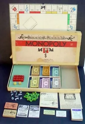 VINTAGE 1946 MONOPOLY WHITE BOX Wood Hotels Houses PARKER BROS GAME # 9 Complete • $85