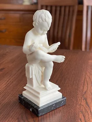 Vintage G.Ruggeri Child Reading Statue Marble Base Italy • $65