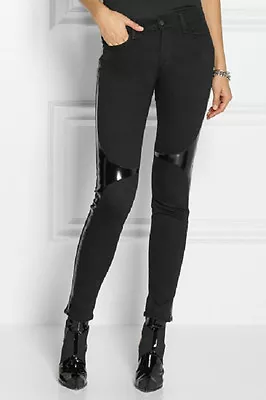 New $260 J BRAND 620 BLACK DAHLIA VINYL PANEL DENIM STRETCH SUPER SKINNY JEAN 25 • $49.99