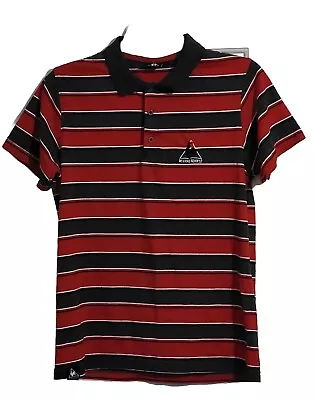 Le Coq Sportif Polo T-Shirt Mens Size M Red Striped Cutaway Collar Embroidered • £1.50