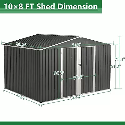 10'x 8' Storage Shed Metal Shed For Lockable Door For Backyard Garden Tool Shed • $436.99