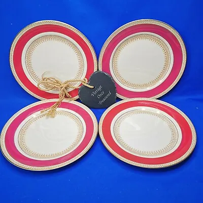 Vintage 1930s SAMPSON BRIDGWOOD * 4 X LUNCH PLATES 9  (A3635) Maroon Gold GC • £9.91