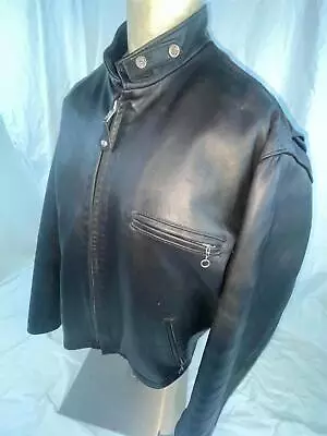 $550 • Buy Vintage Mens 46 Schott 141 Black Leather Harley Racer Cafe Motorcycle Jacket