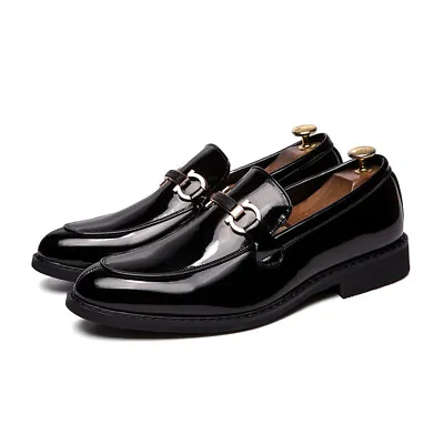 Mens Pointy Toe Patent Leather Slip On Business Formal Wedding Black Dress Shoes • $39.15