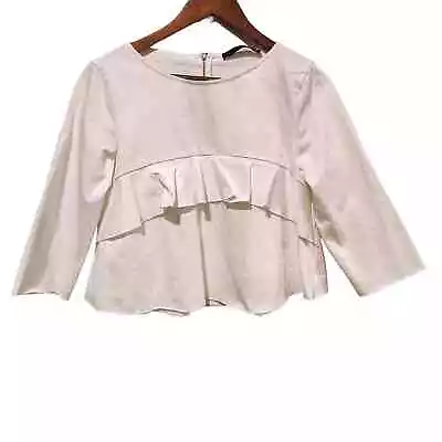 Zara Basic Womens White Polka Dot Ruffle Peplum Long Sleeve Blouse Size Medium • $16.93