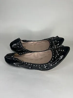 Miu Miu Black Patent Leather Pointed Toe Studded Flats shoes Sz 40 US 9 Slip On • $65.96