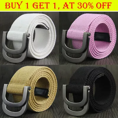 Mens Womens Belt Canvas D Ring Buckle Woven Military Waist Waistband Combat UK • £6.45