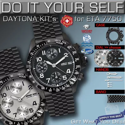 Do It Yourself Kit: 7750 Eta-valjoux Daytona 316l Black Pvd Coated Case &band • $289