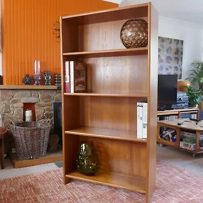 Tall Vintage Mid Century Teak Open Bookcase. 3 Adjustable Shelves. Two Of A Pair • £130