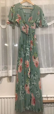 £19.99 • Buy NWT ASOS Women's Dress Green Pleated Skirt Fluttered Sleeve Size 8 Side Zipper