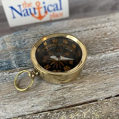 $4.97 • Buy Brass Pocket Compass - Small Nautical Necklace Pendant - Camping Keychain - Gold