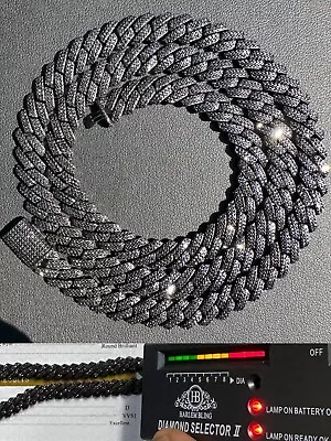 BLACK MOISSANITE 8mm Real Miami Cuban Link Prong Chain Iced 925 Silver Necklace • $477.86