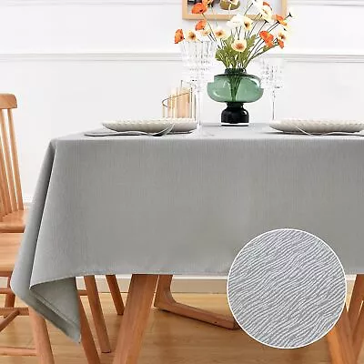 Farmhouse Square Jacquard Stripe Shiny Tablecloth Swirl Pattern Silver Grey H... • $14.10