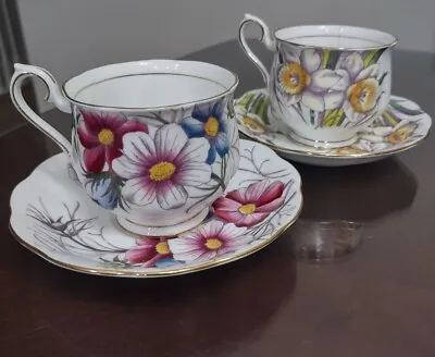 $25 • Buy 2 ROYAL ALBERT Bone China Tea Cup & Saucer Flower Of The Month #10 Cosmo #3 Asis
