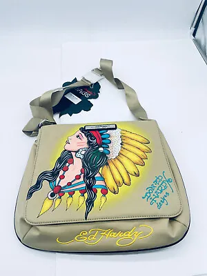 NEW Ed Hardy Graphic Messenger Bag Crossbody Handbag Tote Bag  14  X 12  INDIAN • $125