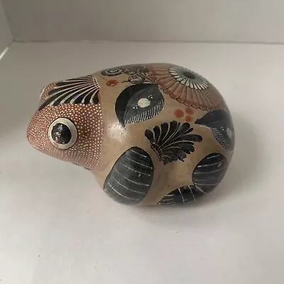 Mexican Folk Art Pottery Tan Frog Floral Design Boho Country Cabin Decor • $14.95