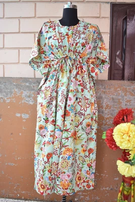 $42.89 • Buy Indian Cotton Floral Printed Women Long Kaftan Hippie Style Maxi Dress Gown,Gift