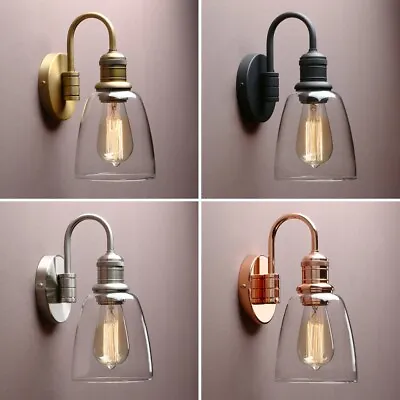 5.6  CLOCHE GLASS SHADE RETRO INDUSTRIAL BATHROOM WALL LAMP SCONCE Edison LIGHT • £39.95