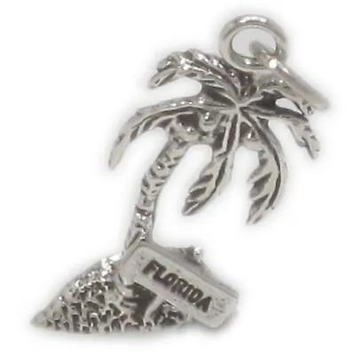 Florida Palm Tree Sterling Silver Charm .925 X 1 North America Holidays • £7.99