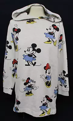 DISNEY Hoodie MINNIE MOUSE Long Length Grey Cotton Blend Large UK 14 - 16 • £15