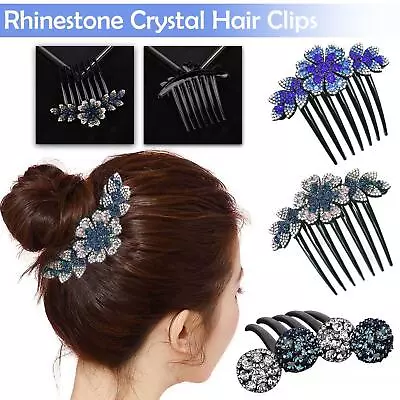 Flower Wedding Hair Pins Bridesmaid Crystal Diamante Bridal Clips-Comb B0G5 • $5.03