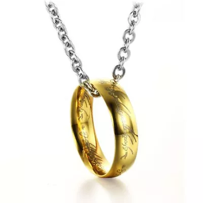 316L Stainless Steel Men's Jewelry Movie Lord Of The Rings Pendant Ring Necklace • £3.98