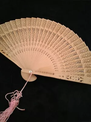 £2.99 • Buy Vintage Oriental Pierced Wooden Hand Fan Carved
