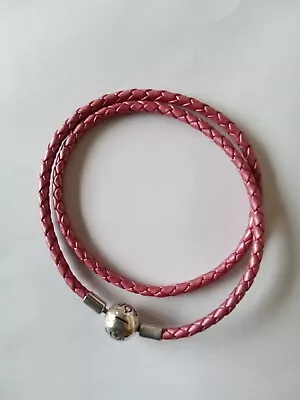 Pandora Pink Leather Double Bracelet 35 Cm Seldom Worn No Box • £18.95