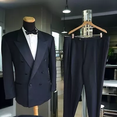 Vtg Giorgio Armani Double Breasted Tuxedo 44R 42x29 Peak Lapel Armani Mani Tux  • $268.77