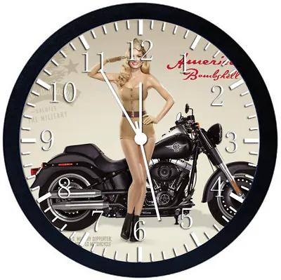American Girl Motorcycle Black Frame Wall Clock Z31 • $19.95