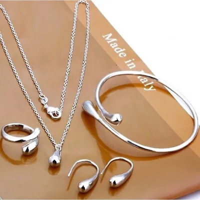 925 Silver Necklace Bracelet Earrings Ring Jewelry Set Water Drop Jewelry • $2.61