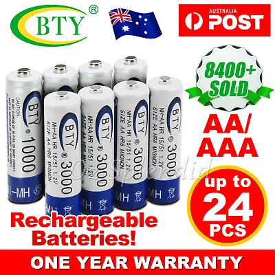 4-24x 3000mAh AA/1000mAh AAA Rechargeable Battery NI-MH 1.2V Recharge Batteries • $30.85