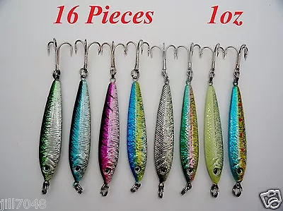 16 Pcs 1oz Mega Live Bait Metal Jigs - 8 Colors With Treble Hook • $39.99