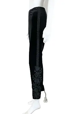 JW LOS ANGELES (Johnny Was) Velvet Leggings Floral Embroidered Black XL - NTSF • $59.99