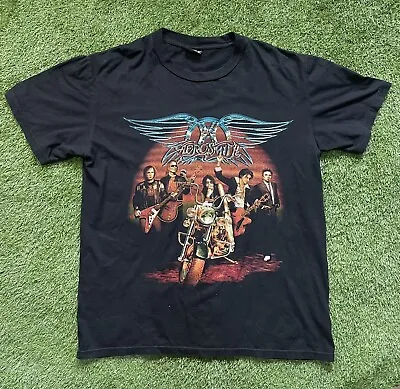 2000s OZ ROCK AEROSMITH Mens T Shirt Rock Band Size XL Y2K Black • $54.99